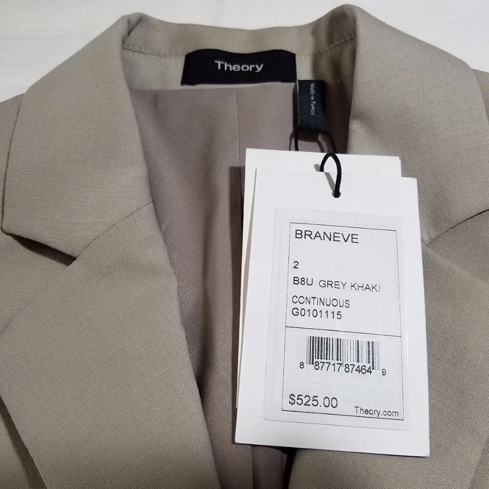 NWT Theory Braneve Continuous Wool Blend Peplum Blazer Jacket Beige Size 2 $525 - Picture 6 of 8